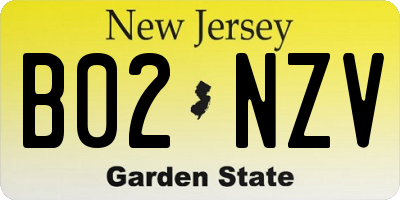 NJ license plate B02NZV