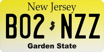 NJ license plate B02NZZ