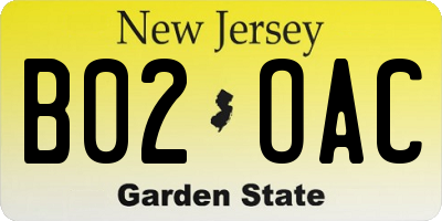 NJ license plate B02OAC