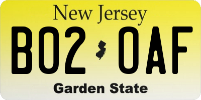 NJ license plate B02OAF