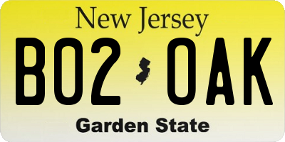 NJ license plate B02OAK