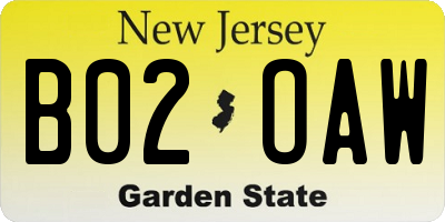 NJ license plate B02OAW