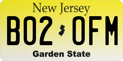 NJ license plate B02OFM