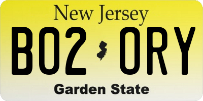 NJ license plate B02ORY
