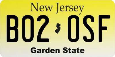 NJ license plate B02OSF