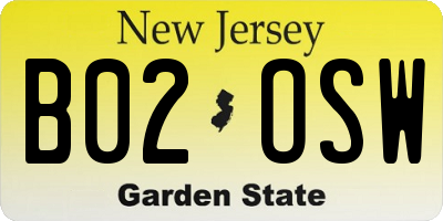 NJ license plate B02OSW