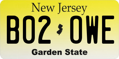 NJ license plate B02OWE