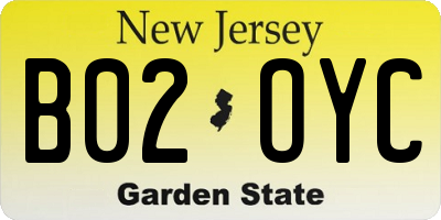 NJ license plate B02OYC