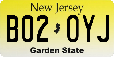NJ license plate B02OYJ