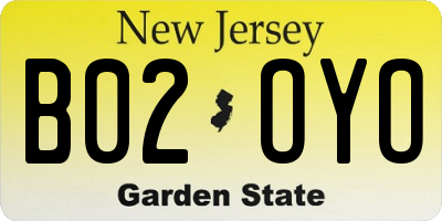NJ license plate B02OYO