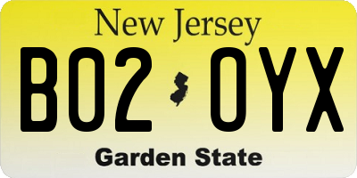 NJ license plate B02OYX