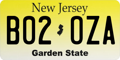 NJ license plate B02OZA