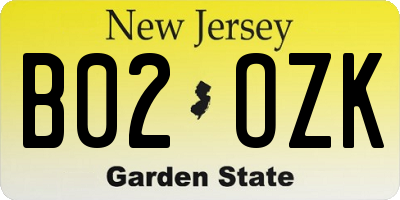 NJ license plate B02OZK