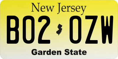 NJ license plate B02OZW
