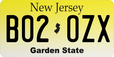 NJ license plate B02OZX