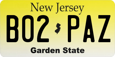 NJ license plate B02PAZ