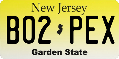 NJ license plate B02PEX