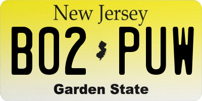 NJ license plate B02PUW