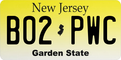 NJ license plate B02PWC