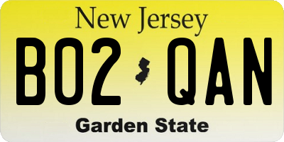 NJ license plate B02QAN