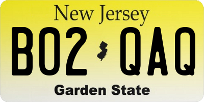 NJ license plate B02QAQ