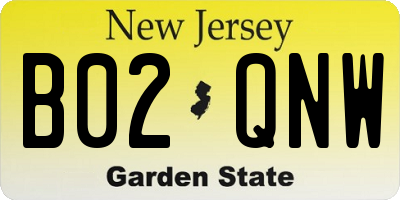 NJ license plate B02QNW
