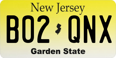 NJ license plate B02QNX