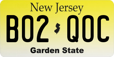 NJ license plate B02QOC
