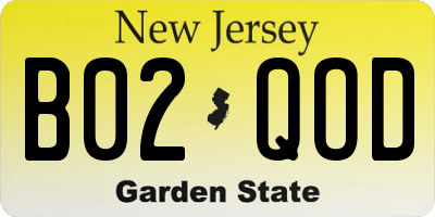 NJ license plate B02QOD