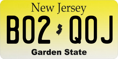 NJ license plate B02QOJ