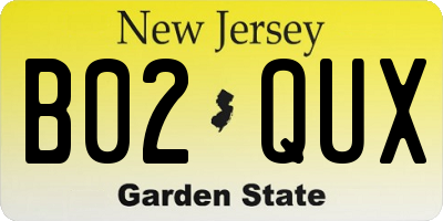 NJ license plate B02QUX