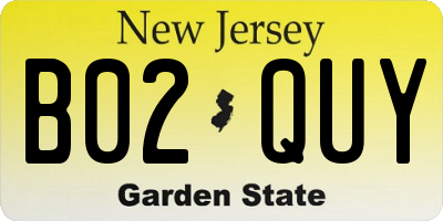 NJ license plate B02QUY