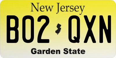 NJ license plate B02QXN