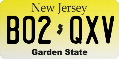 NJ license plate B02QXV