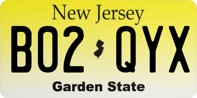 NJ license plate B02QYX