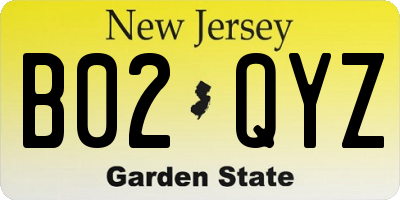 NJ license plate B02QYZ