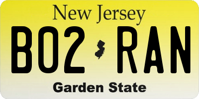 NJ license plate B02RAN