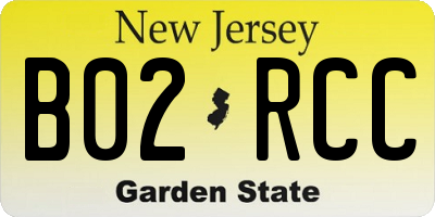 NJ license plate B02RCC