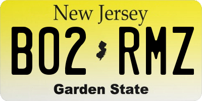 NJ license plate B02RMZ