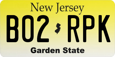 NJ license plate B02RPK
