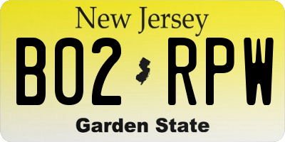 NJ license plate B02RPW