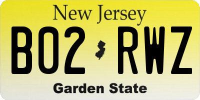 NJ license plate B02RWZ
