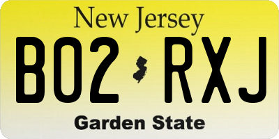 NJ license plate B02RXJ