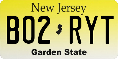 NJ license plate B02RYT