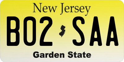 NJ license plate B02SAA