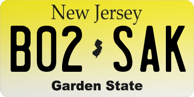 NJ license plate B02SAK