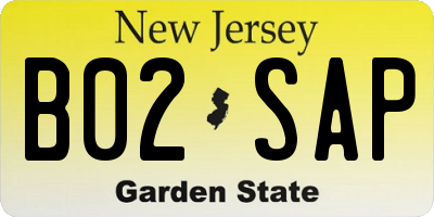 NJ license plate B02SAP