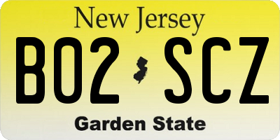 NJ license plate B02SCZ