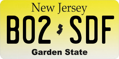 NJ license plate B02SDF