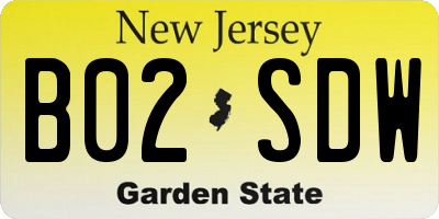 NJ license plate B02SDW